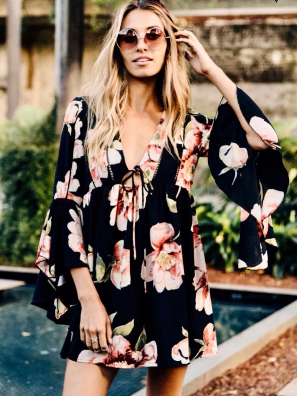 Latiste boho babydoll bell-sleeve mini dress